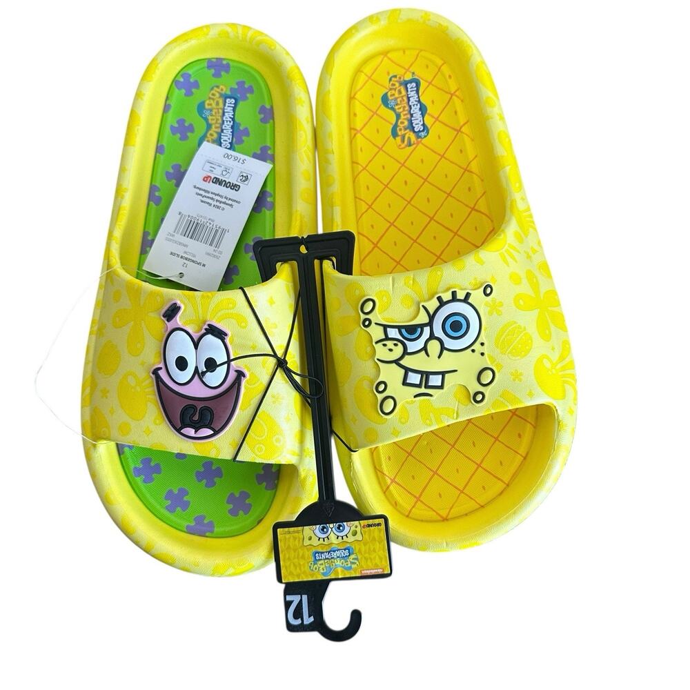 Ground Up Men’s Nickelodeon Sponge Bob Patrick Comfort Slides Yellow Size 12 NWT